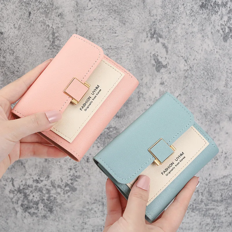 

Mini Fashion Short Small Wallet Cute Girl Coin Purse Hot Sales Letter Card Bag Women Two Tone Money Bag PU Leather Luxury Purse