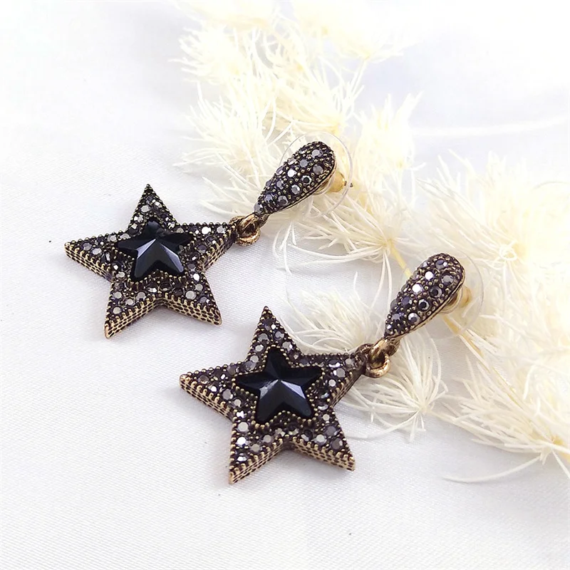 

Vintage Star Simple Medieval Stud Earrings Pentacle Alloy Rhinestone Dangle Earrings Jewelry Gifts bijoux femme luxe EXH660S04