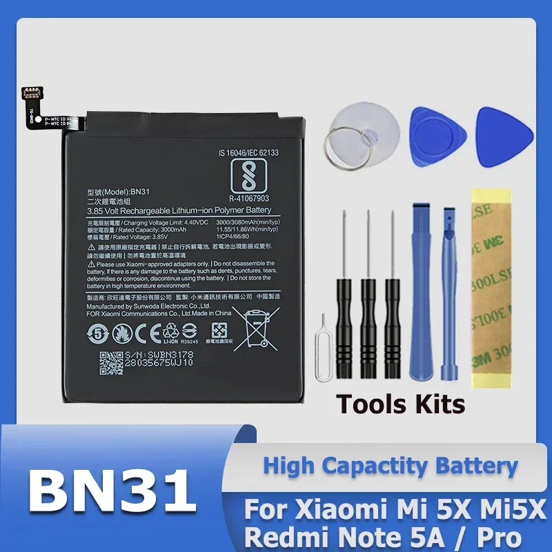XDOU Высококачественный аккумулятор для телефона BN31 Xiaomi Mi 5X Mi5X/Redmi Note 5A Pro замена +