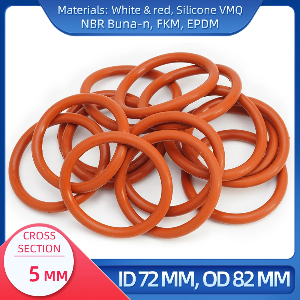 O Ring CS 5 mm ID 72 mm OD 82 mm Material With Silicone VMQ NBR FKM EPDM ORing Seal Gask