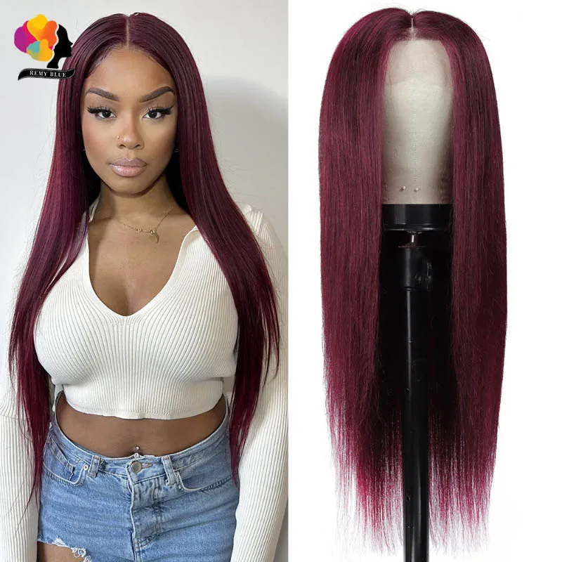 

Burgundy Lace Front Wig Bone Straight Human Hair Wigs Transparent Human Hair Lace Frontal Wigs Prepluck 99J Lace Front Wig Remy