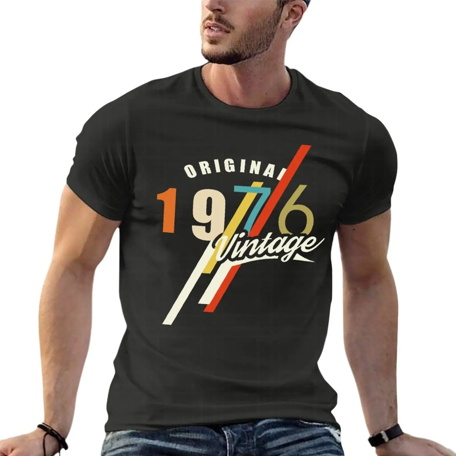 

Vintage 1976 Gift Father'S Day Oversized T-Shirt Branded Mens Clothes 100% Cotton Streetwear Large Size Top Tee