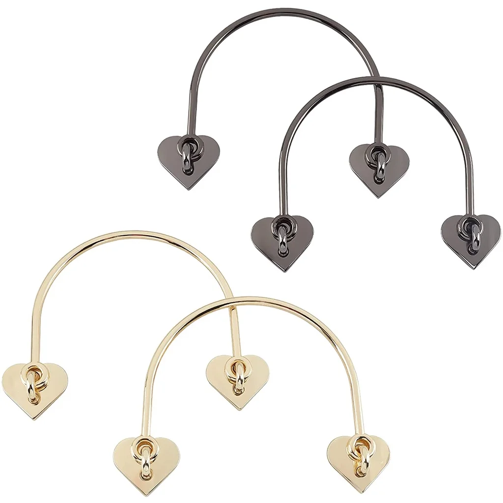 

2Sets Alloy Heart Shaped Bag Strap Purse Handles Handbags Strap Replacement Handbag Decoration Bags Straps Black Gold