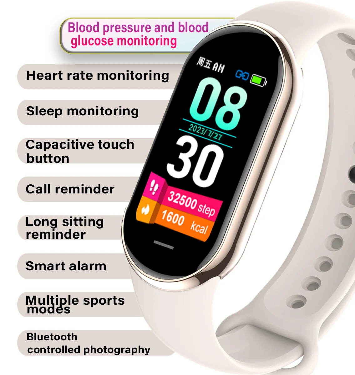 

2023 M8 Smart Bracelet Color AMOLED Screen Blood Oxygen Fitness Traker Waterproof Smart Band 8 For Huawei
