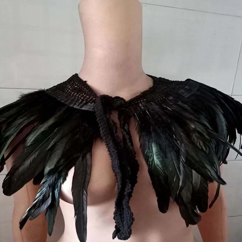 

Gothic Feather Shawl Rooster Feather Scarf False Collar Feather Cape Masquerade Props Halloween Cosplay Costume Accessories
