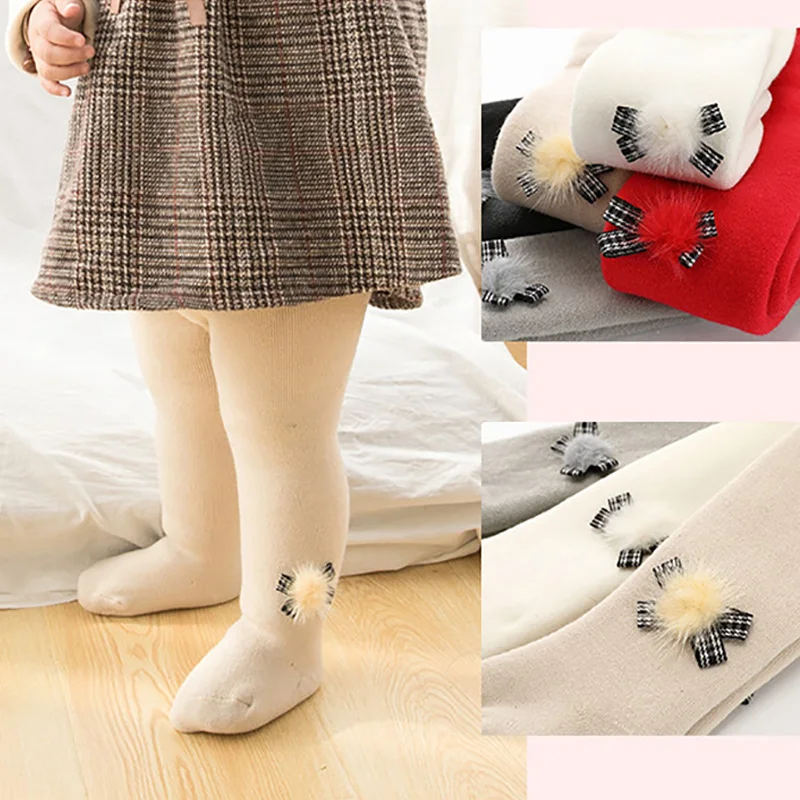 

Warm Winter Tights For Girls Cute Bowknot Cotton Newborn Toddler Baby Girls Tights Plush Fleece Terry Children Pantyhose 0-5 Yrs