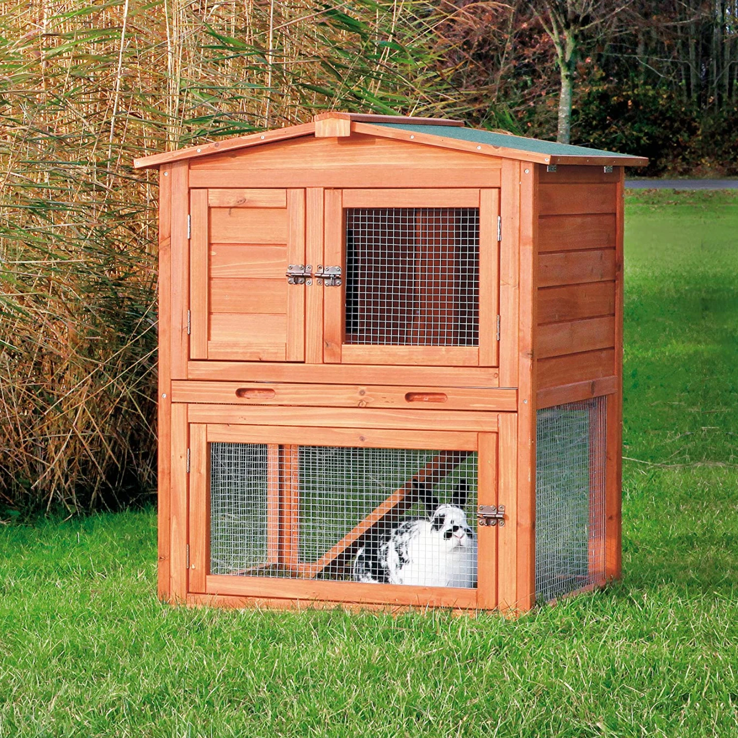

Rabbit House with Outdoor Running, Ramp, Hinged Roof with Locking Arms, Rabbit, Guinea Pig (Stock in US)