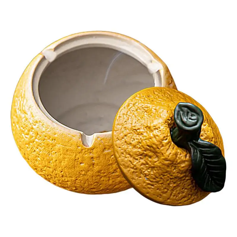 

Ash Tray Non-Slip Cigarettes Butt Container Tangerine Shaped Windproof Ash Containers With Lid For Home Offices Living Room