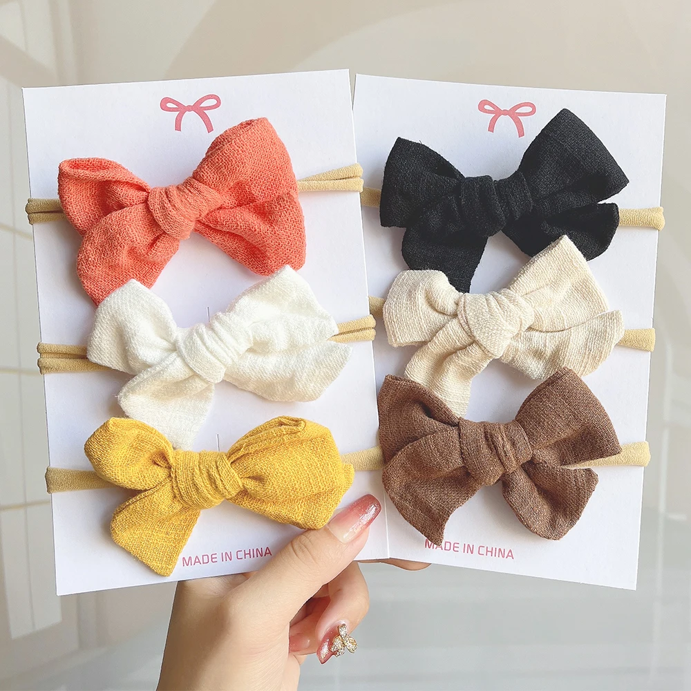 

4Pcs/set Cute Cotton Linen Leopard Printed Bowknot solid Headband For Girl Ribbon Headwear Toddlers Band Infant Hair Accessories
