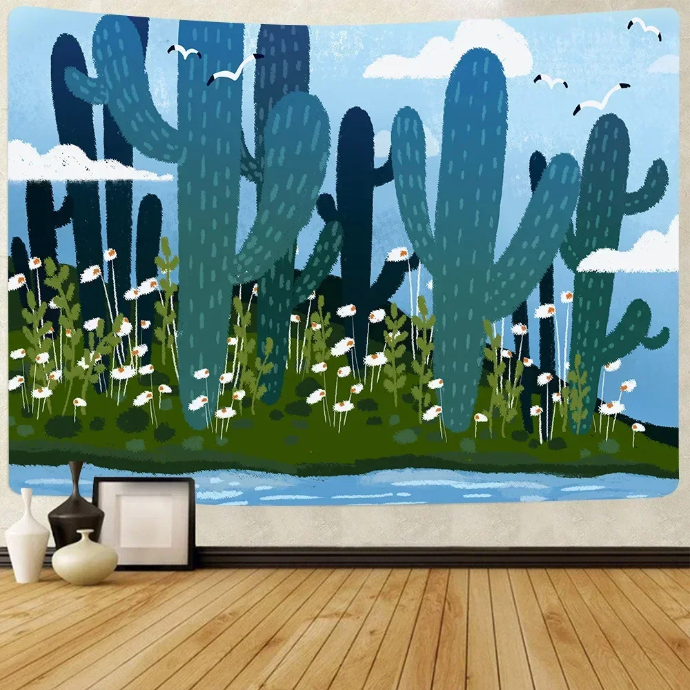 Simsant кактус гобелен зеленые суккулентные растения скатерти цветок настенные