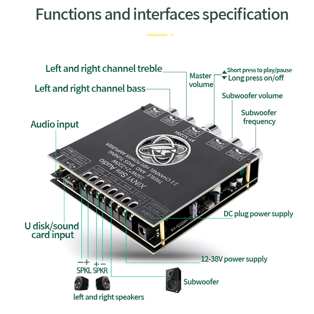 S220H 2 1 каналов TDA7498 для модуля усилителя мощности Bluetooth высокий бас САБВУФЕР 160 Вт *