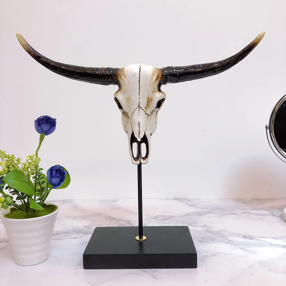 

Бычий Рог голова черепа настенное украшение 3D животное дикая природы Скульптура Статуэтки ремесла рога для домашнего декора
