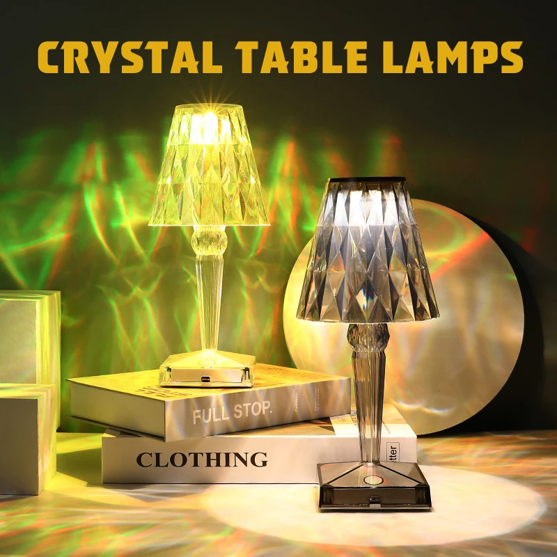 ZHIO 3/16 Colors Crystal Diamond Table Lamp USB Rose Light Projector Touch LED Hotel Room Decoration Romantic Atmosphere