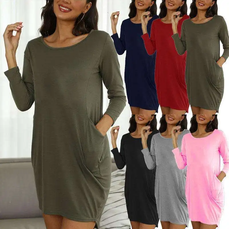 

Распродажа, женское повседневное свободное домашнее платье с карманами и длинным рукавом