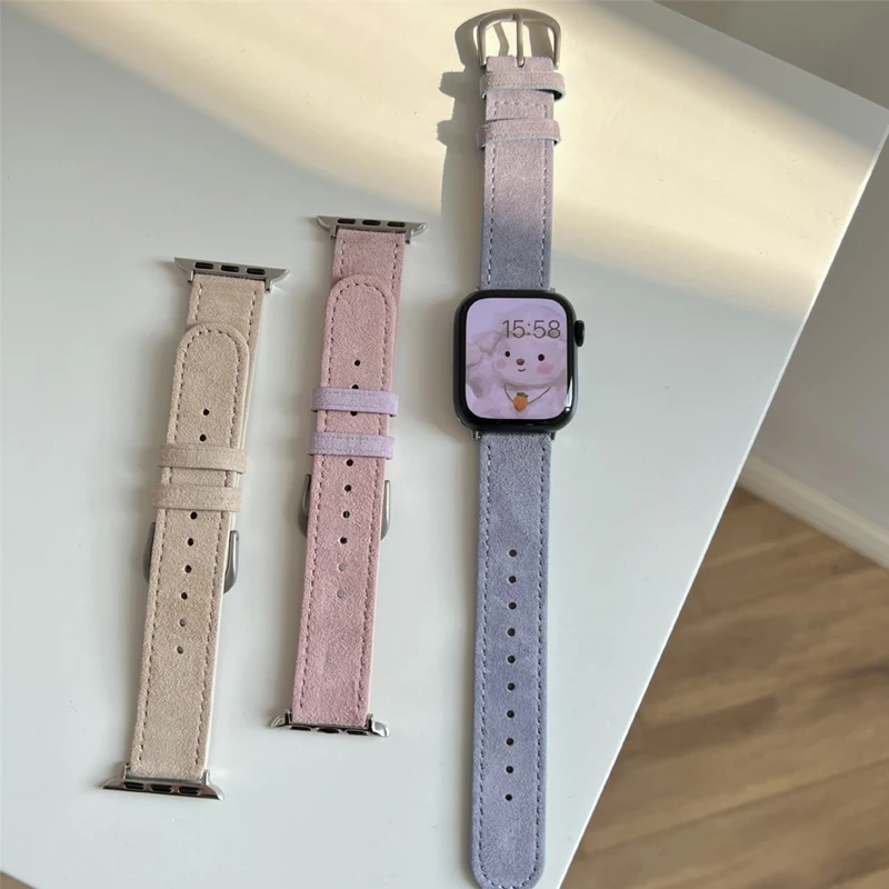 

Ремешок кожаный для Apple Watch Ultra Band 49 мм 41 мм 45 мм 44 мм, женский браслет для наручных часов Iwatch Series 8 7 SE 6 5 4 3 42 мм 40 мм