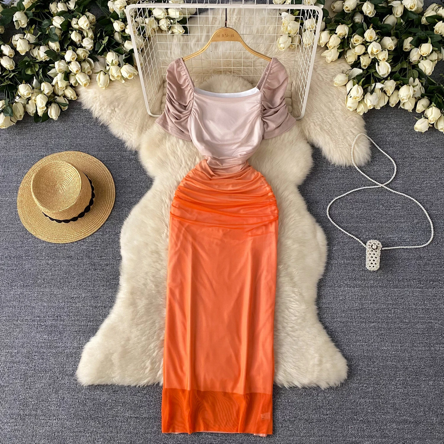 Женское Сетчатое платье с открытыми плечами, элегантное Плиссированное ...