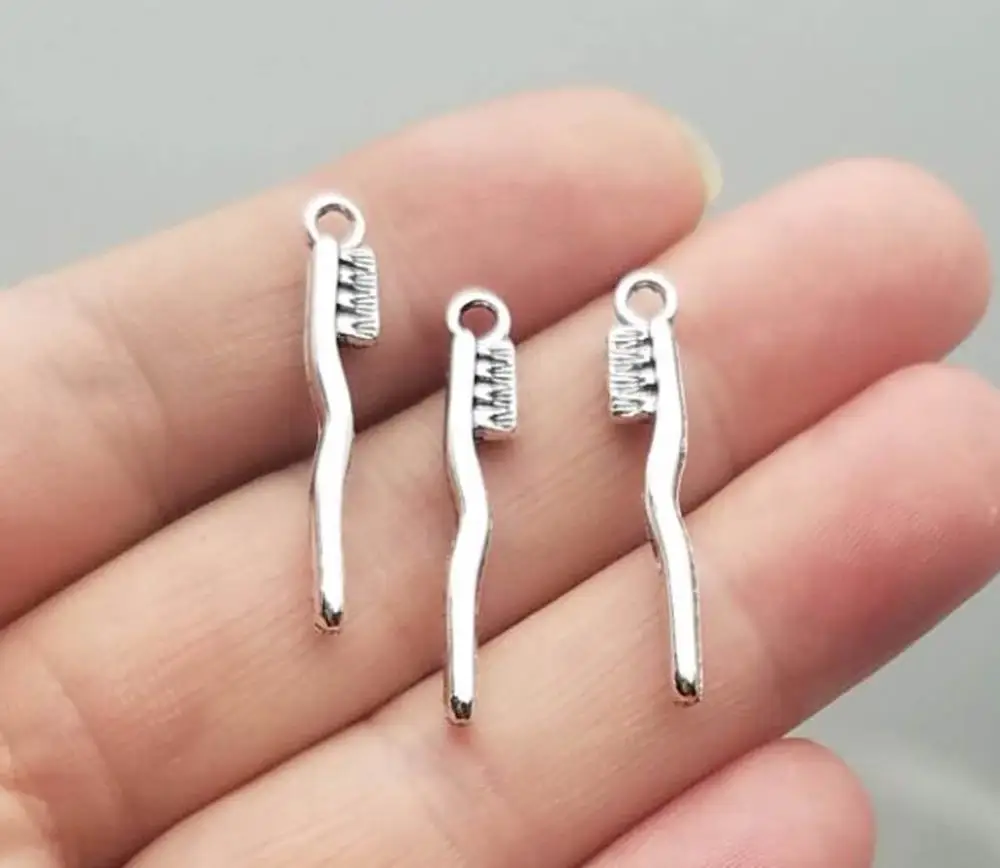 

30pcs/lot--29x13mm Antique Silver Plated 3d Toothbrush Charms Baby Tooth Pendants DIY Supplies Jewelry Making Accessories