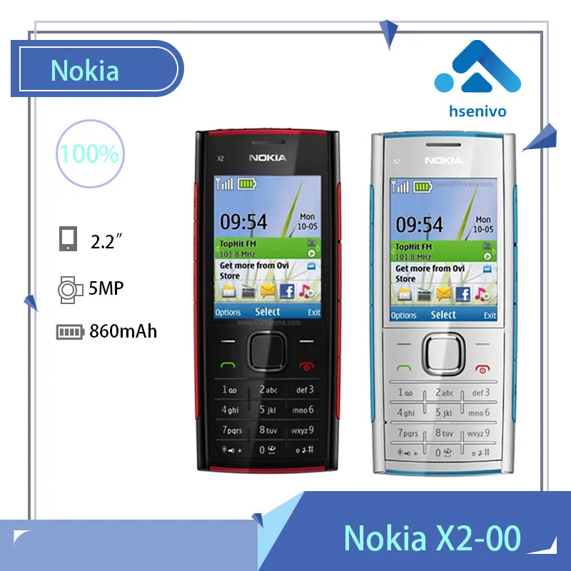 

Nokia X2-00 refurbished-Original Nokia X2-00 FM JAVA 5MP Unlocked Phone with English/Russia/Hebrew/Arabic Keyboard