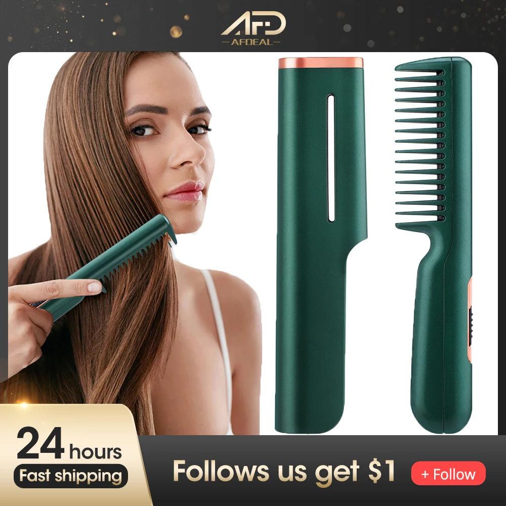 

2 in1 Electric Hair Straightener Brush Comb Hair Curler Fast Heating Men Beard Straightening Iron Hot Comb Wet Dry Styling Tools