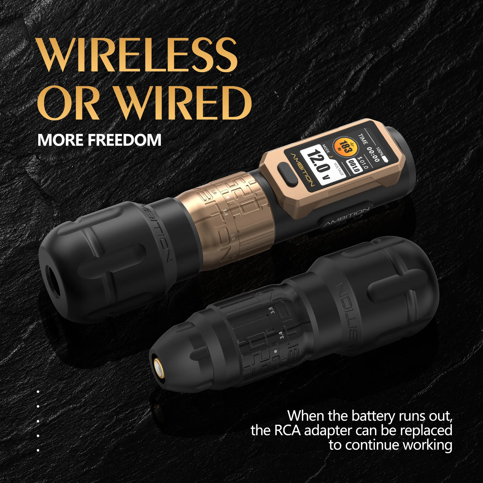 Комплект Ambition Soldier Pro 520, крутящий момент 520 г.см, беспроводная тату-машинка, ручка для татуировки, регулируемый ход 2,2-2,2 мм, бессердечный двигатель, 2400 мАч (art.: 3920d27b02fdb) - 3920d27b02fdb