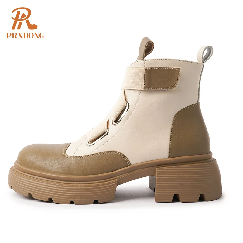 

PRXDONG New Brand Genuine Cow Leather Women's Shoes Autumn Winter Ankle Boots Thick High Heels Platform Punk Dress Casual Shoes