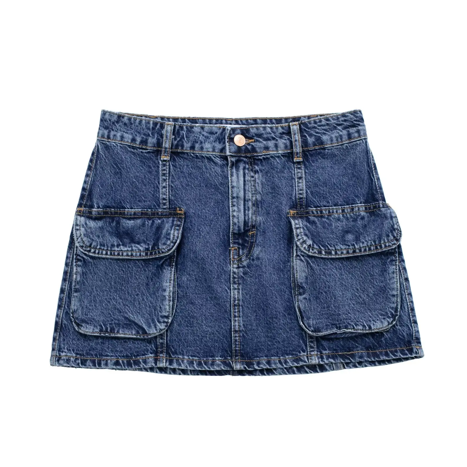 

Women 2023 spring New Chic Fashion Tooling style Denim Skirt Vintage High Waist pocket Zipper fly Female Skirts Mujer