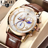 lige mens military watch fashion leather watch men top brand luxury fashion waterproof sports chronograph relojes para hombre