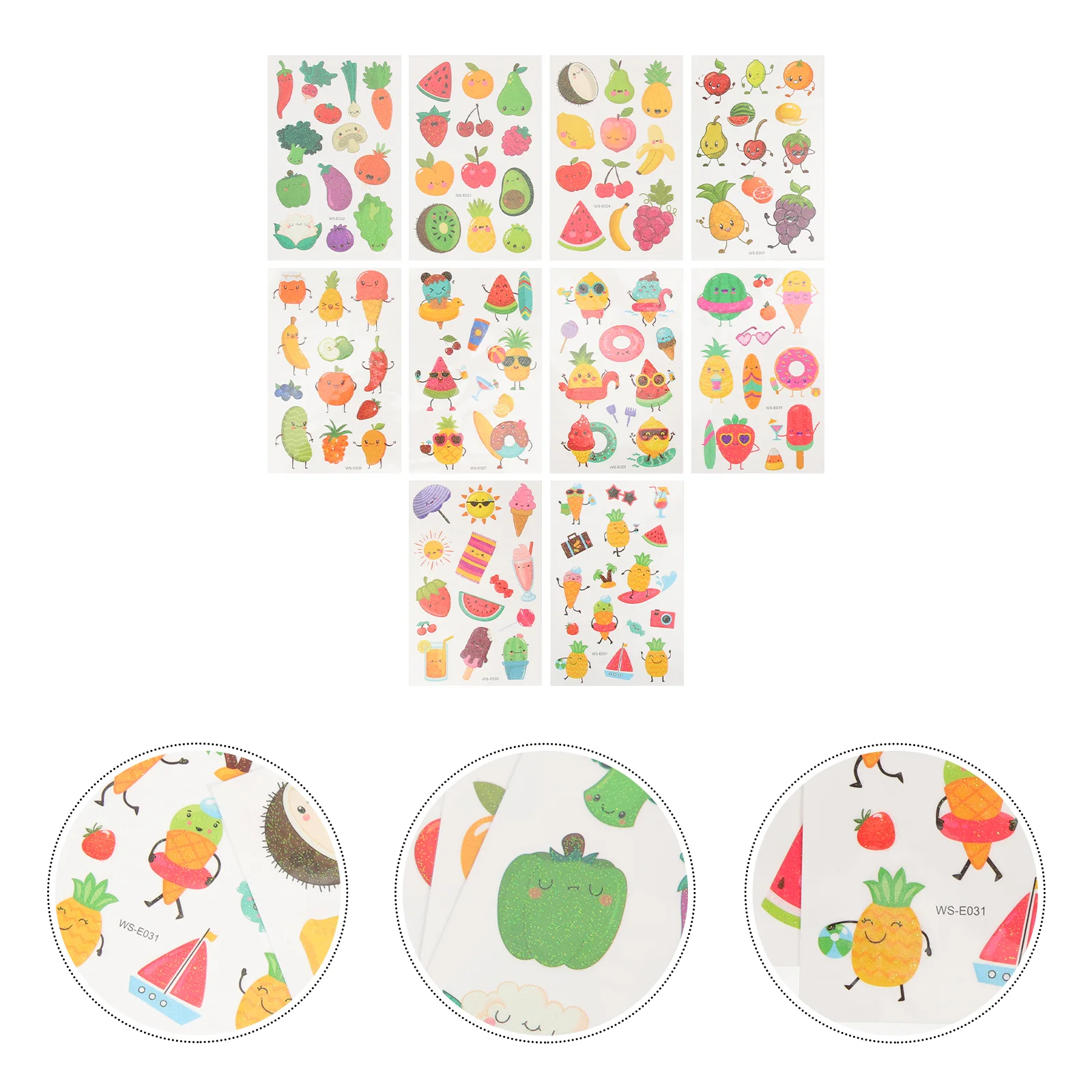 

10 Sheets Fruit Children Face Waterproof Cartoon Body Stickers Temporary Vegetable Pet Film Body Child