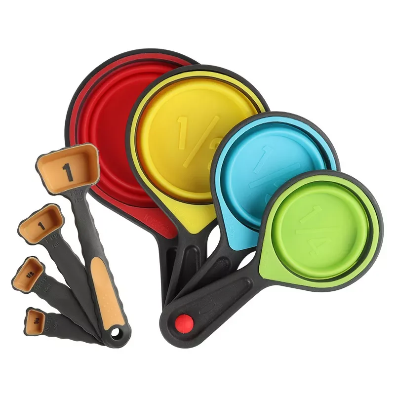 

NEW2022 Food Grade Cooking Supplies Silicone 4Pcs Kitchen Accessories Measuring Tools Portable Collapsible Measuring Cups Spoons