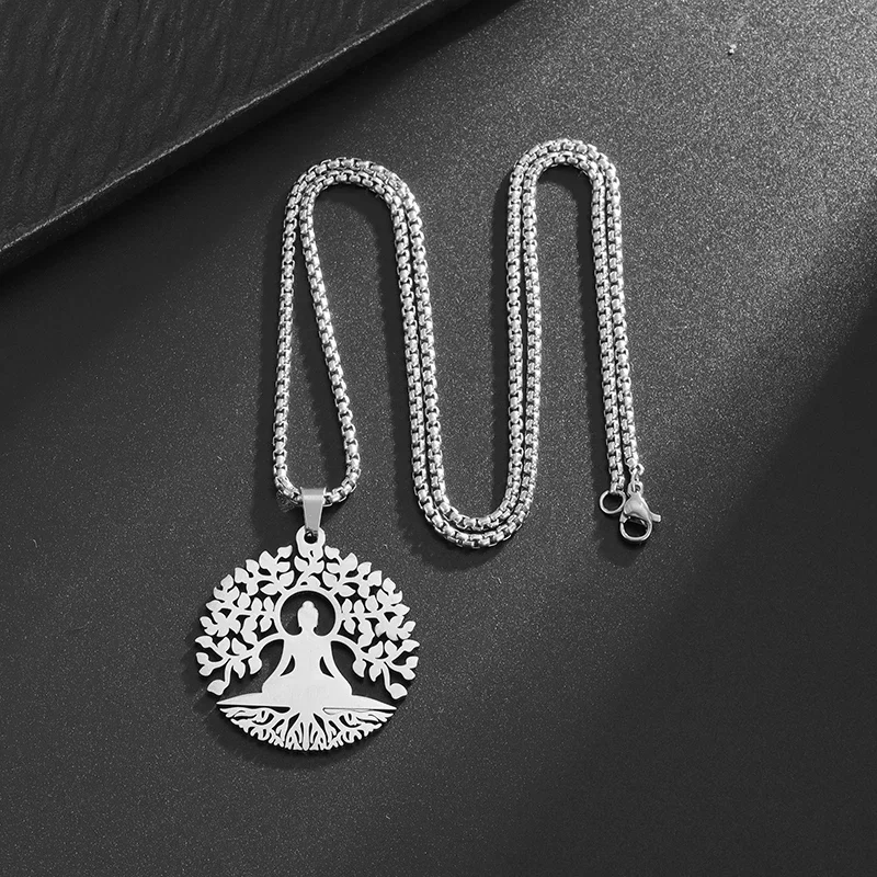 Модная полая резная статуя Будды из нержавеющей стали Древо жизни круглая