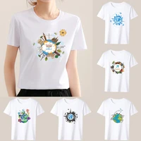 2022 fashion hot sale womens t shirt white casual top travel print pattern round neck slim fit commuter short sleeve ladies