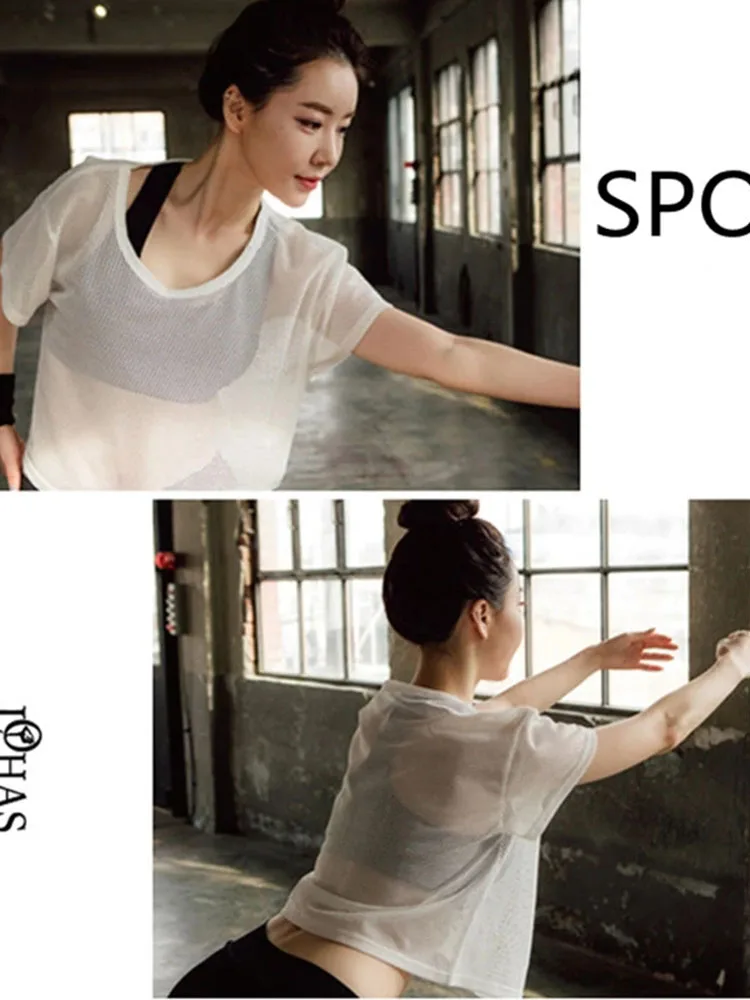 Женская сексуальная сетчатая рубашка для йоги быстросохнущая спортивная