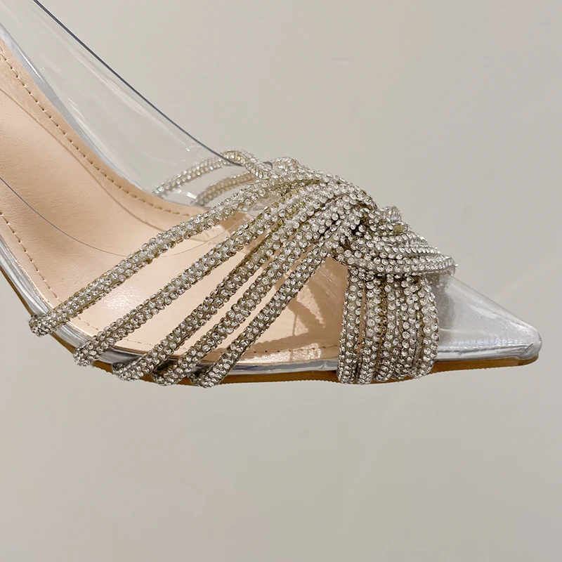 Summer Pointy Rhinestone Transparent PVC Women's Pumps High Heels Solid Color Stiletto Elegant Dress Slip On Crystal Women Shoes