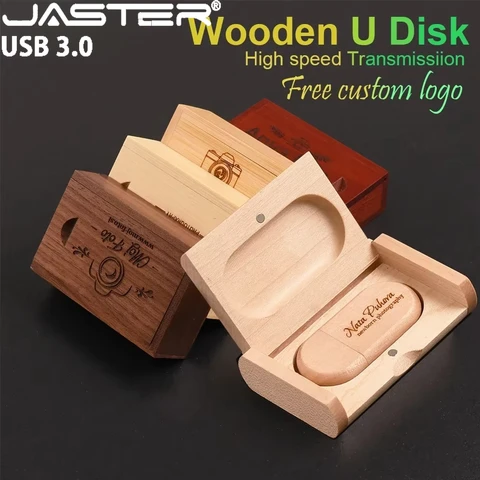 JASTER Деревянные флэш-накопители USB 3.0 128 ГБ Высокоскоростной флэш-накопитель 32 ГБ Бесплатный индивидуальный логотип Память 16 ГБ 8 ГБ подарок U-диск