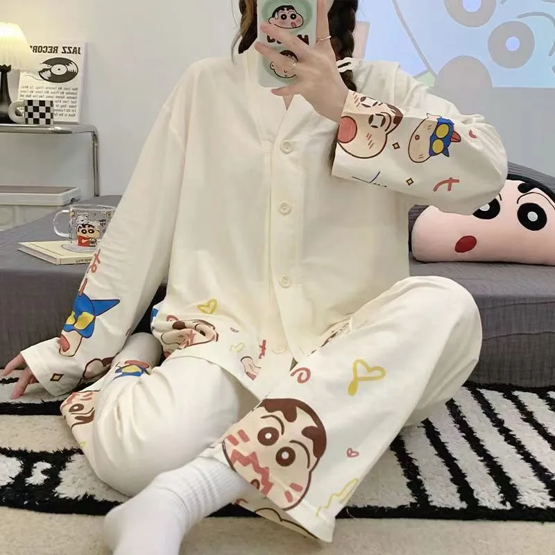 Kawaii Pijamas Set 2 Pieces Long Sleeve Homesuits for Young Girls Women Pyjama Spring Thin Loungwear Casual Female Clothes Ins