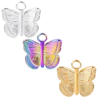 3pcs diy rainbowsilvergold color butterfly charm for jewelry making supplies stainless steel pendant animal mariposa colgantes