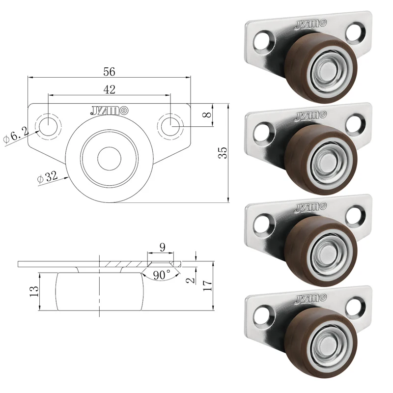 4 шт. бесшумные мебельные ролики серебристого цвета из термопластика