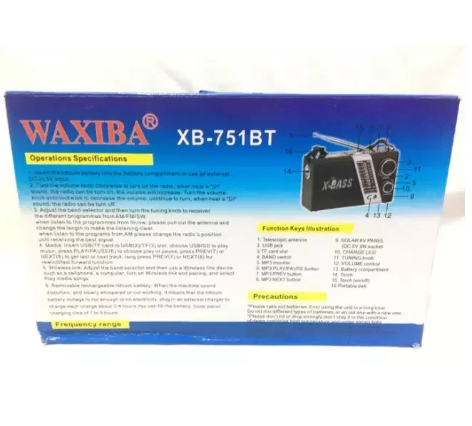 Фото Портативная музыкальная колонка Waxiba Xb-751bt с MP3-плеером, беспроводным подключением, светодиодным фонариком, AM/FM/SW 3-диапазонным радио, с поддержкой SD/TF/USB №5