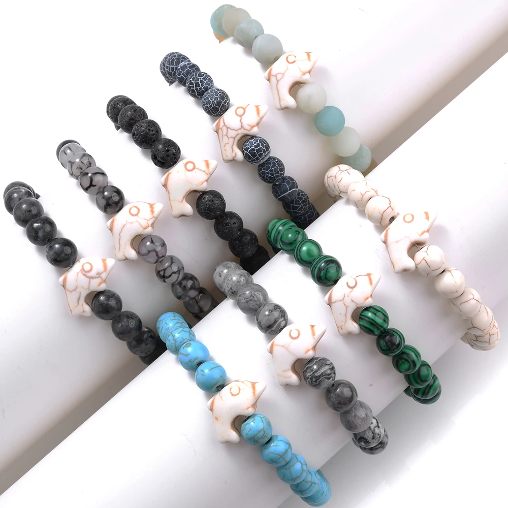 Модный браслет с дельфином подвесками из натурального бирюзы амазонита агата