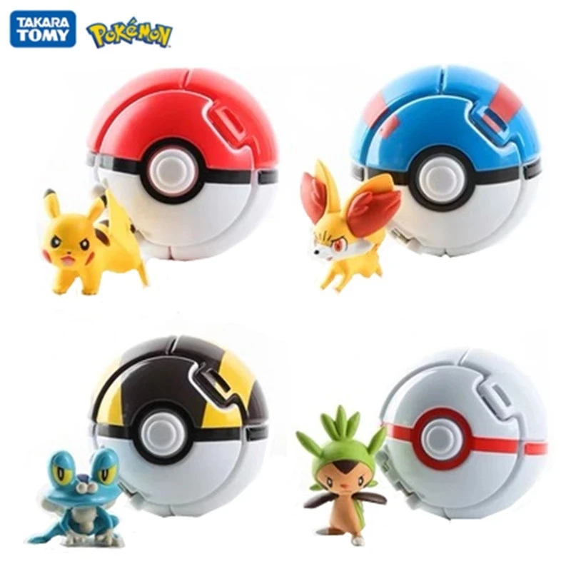 

TOMY 4 Pokemon Action Figures Different Styles Pikachu Elf Ball Figures