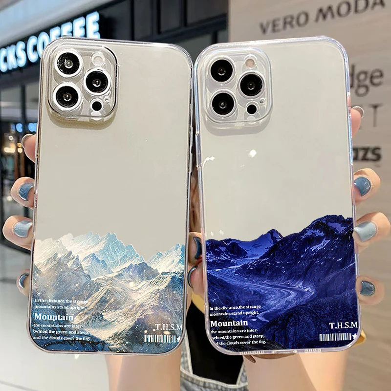 

Snow Mountain Landscape For iPhone 13 12 11 Pro 12 13 Mini X XR XS Max 6 6s 7 8 Plus Clear Phone Case Shell Coque