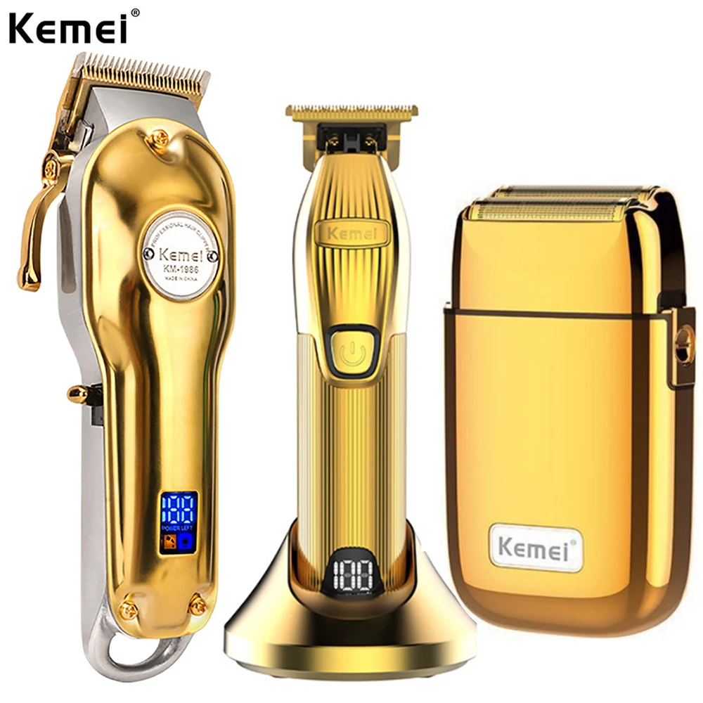 Kemei Rechargeable Electric Hair Cutting Machine Hair Clipper Man Shaver Trimmer For Men Barber Professional Combination Suit B