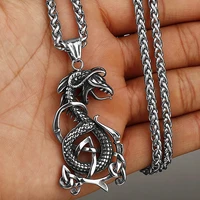 vintage viking dragon necklace pendant men fashion amulet nordic odin celtic necklace stainless steel chain jewelry accessories
