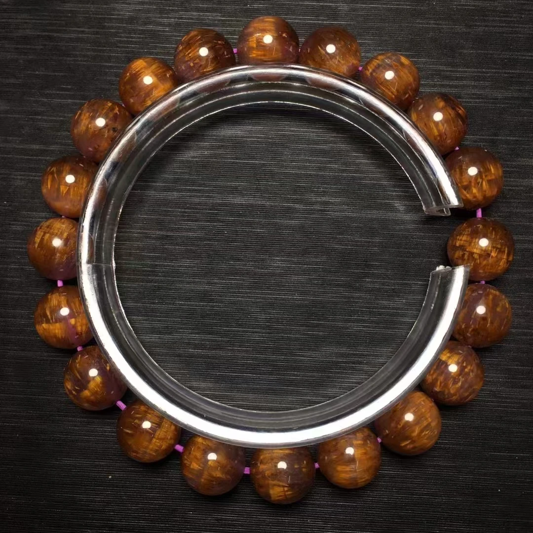 

Натуральный какоксенит, золото, рутилированный кварцевый браслет 9,3 мм, Канада, для женщин и мужчин, круглые бусины, золотые рутилированные ...