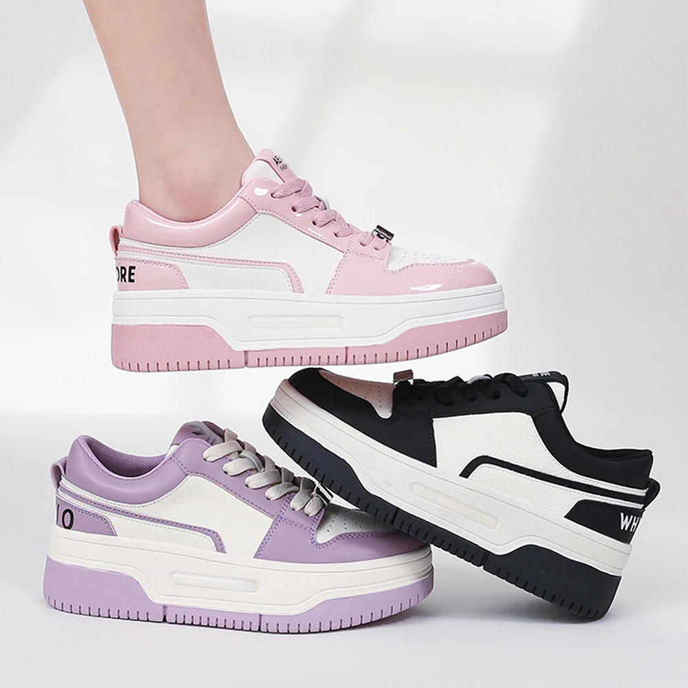 SOMILISS Women Sneakers Genuine Leather Causal Shoes Round Toe Cross Tied Platform Sole Ladies Spring Chunky Sneaker Handmade