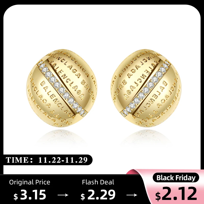 

LUOTEEMI Big Gold Color Oval Half Ball Stud Earring With Sentences for Women Girl Party Fashion Jewelry Friend Gift New Trend