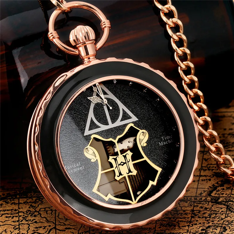 Creative Musical Pocket Watch Magic School Academy Song Men Women Manual Quartz Watches Playing Music Clock with Chain Gift