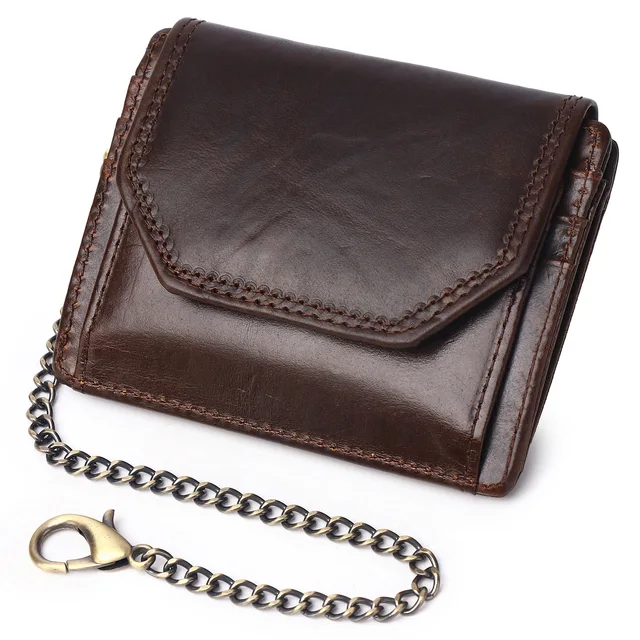 Men's Chain Wallet Mini Vintage Genuine Leather Wallet for Men RFID Blocking High Quality Business Card Holder Purse 1