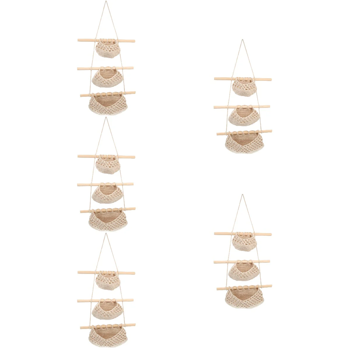 

5x Macrame Hanging Fruit Bag Fruit Net Pouch Macrame Wall-mounted Fruit Basket for Christmas Housewarming Gift Friends