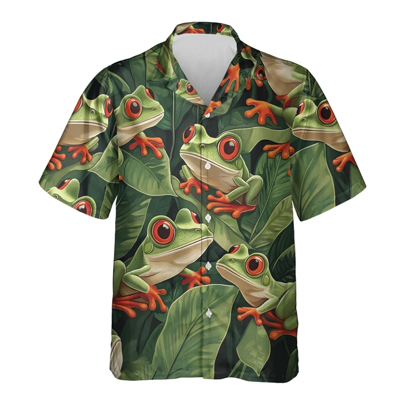 Гавайские рубашки с 3D принтом лягушки для мужчин свободные блузки коротким